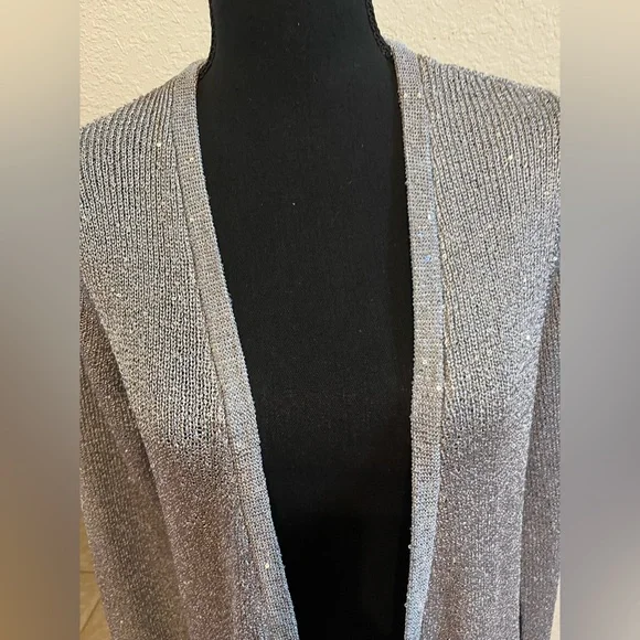 Preston & York Elegant Shimmering Women's Gray Open-Front Sweater Medium - Picture 4 of 6
